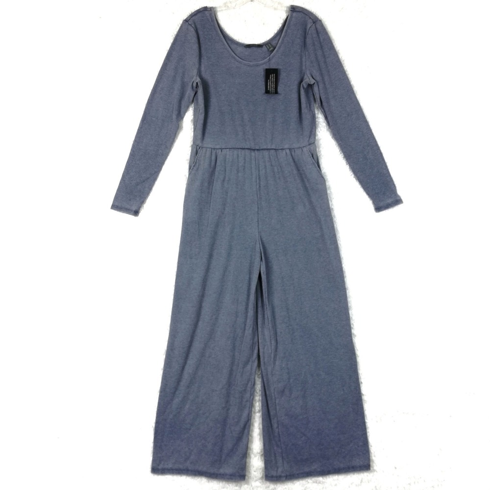 AnyBody Womens Jumpsuit Blue Gray Ribbed Knit Long Sleeve Wide Leg S New